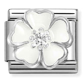 Nomination Composable Classic Link 330321/15 White Flower Enamel in 925 Silver & CZ